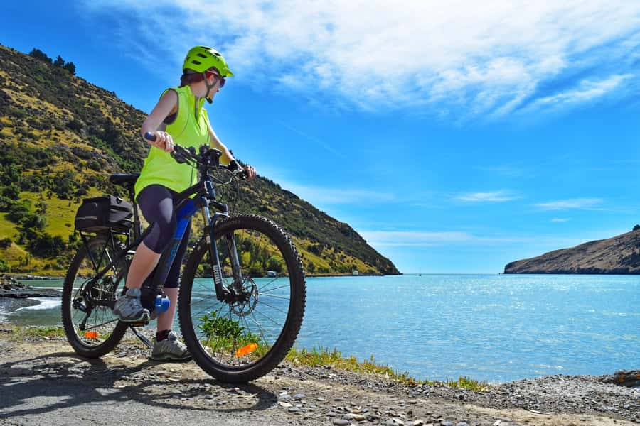 Akaroa: Guided Electric Mountain Bike Tour-Lava Loop - Crater-rim views across harbour and countryside