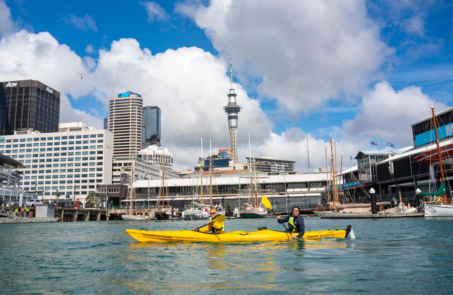 Auckland: City Scenes Kayak Tour - Getting comfortable before heading out
