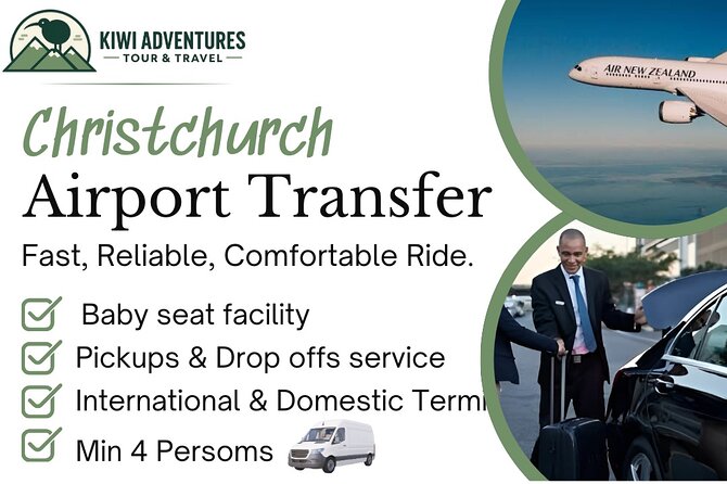 Christchurch INTL Airport Van Transfer to City Minimum 4 persons - Choosing the meet and greet option