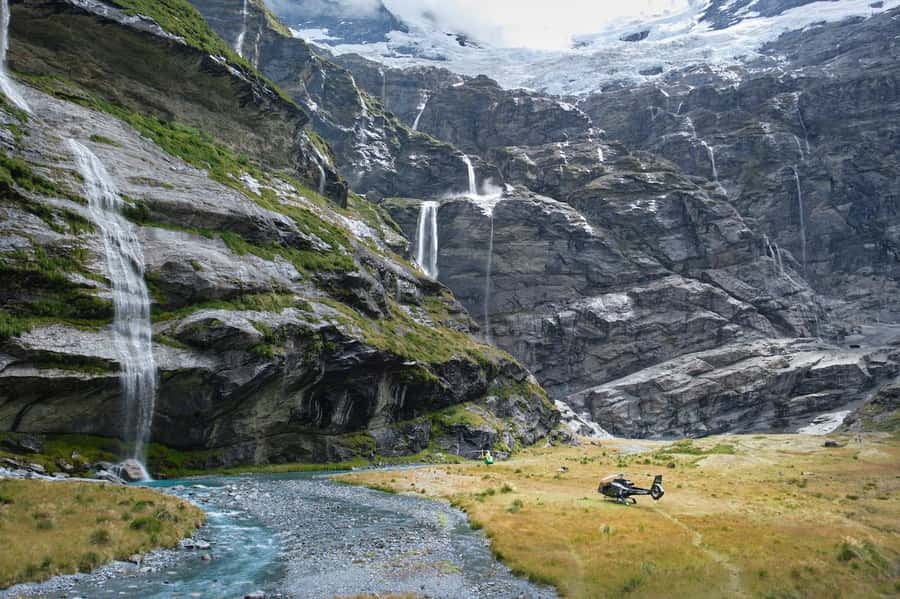 Earnslaw Burn Glacier & Waterfalls | 45 mins from Glenorchy - Waterfalls by season: spring, summer, and winter