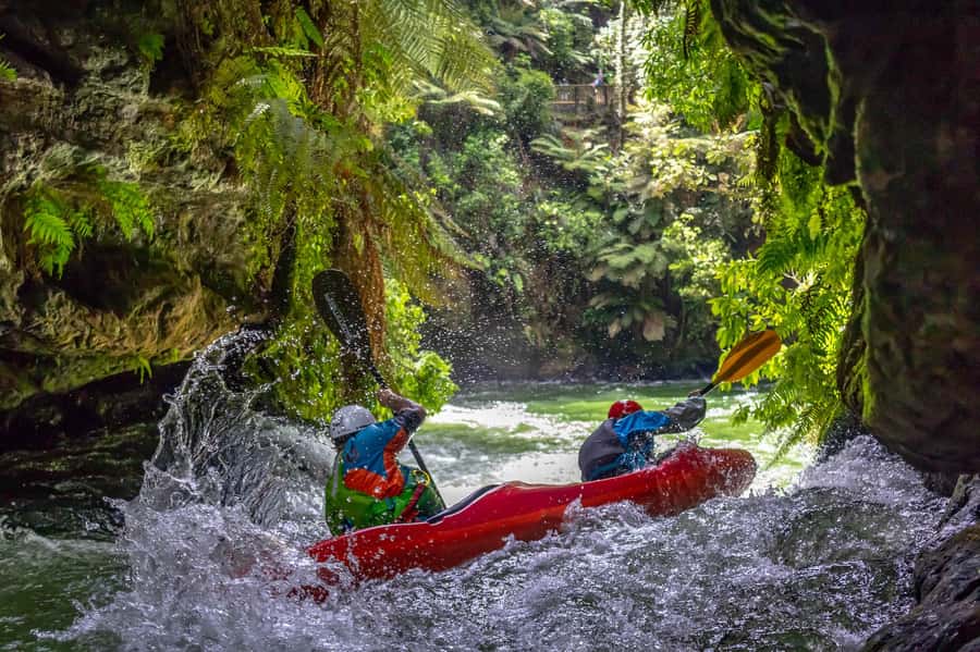 Epic Tandem Kayak Tour down the Kaituna River Waterfalls - Taking on Tutea Falls in a tandem kayak