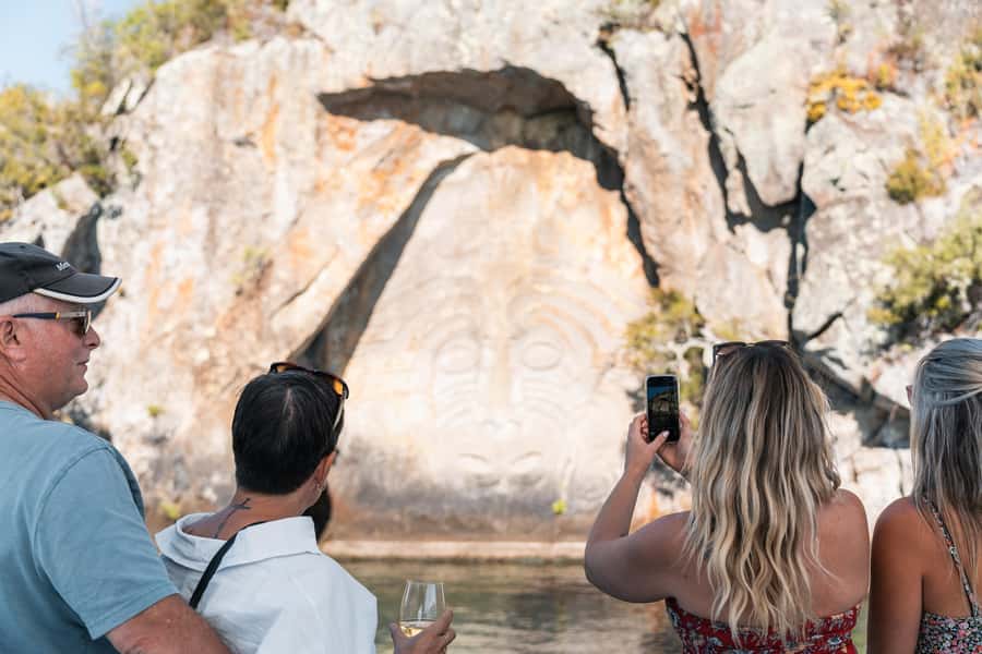 Lake Taupo: Luxury Sailing Catamaran to Māori Rock Carvings - Setting out from Taupō Marina on Tiua