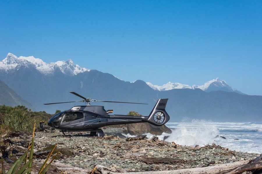 Milford Sound Extended Helicopter Flight & 3 Landings - A wild beach beside the Tasman Sea
