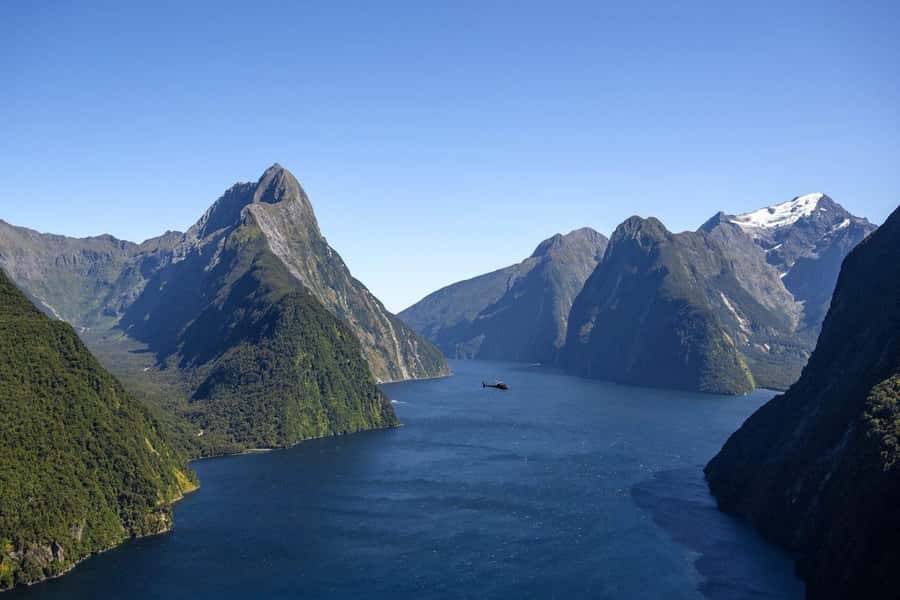 Milford Sound Heli | 1.5hr with Alpine & Earnslaw Landing - Milford Sound from the air