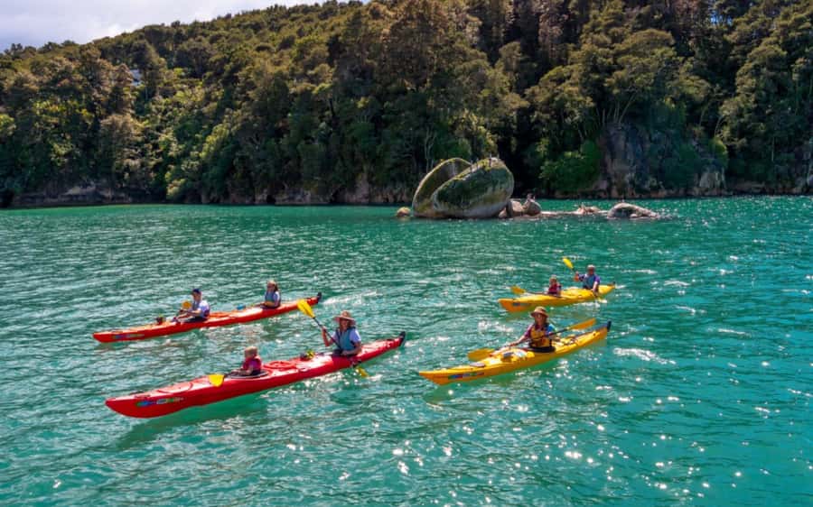 Nelson: Abel Tasman Kayaking & Great Taste Trail Bike Tour - Morning on the water at Kaiteriteri