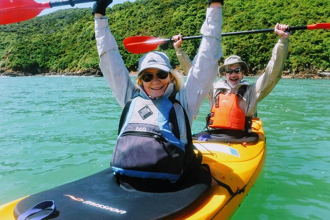 Small group guided sea kayaking in Akaroa marine reserve - Finishing with a swim