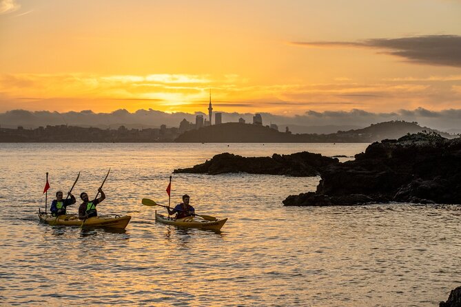 Sunset kayak tour to Rangitoto Island - The paddle across the Waitemata Harbour