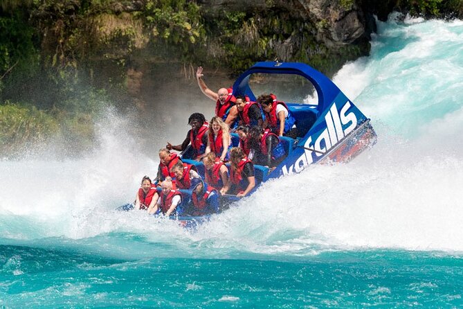 Taupo Day Trip Adventure From Auckland - Huka Falls from the river and the viewing area