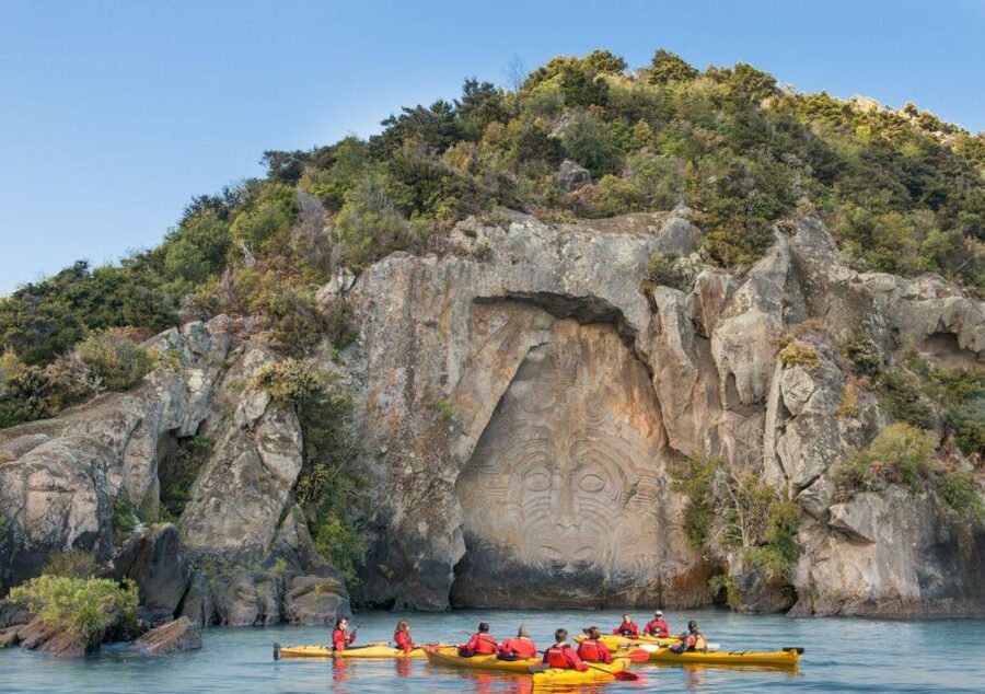 Taupo: Maori Rock Carvings Kayaking Tour - Swimming, rock jumps, and a welcome hot drink