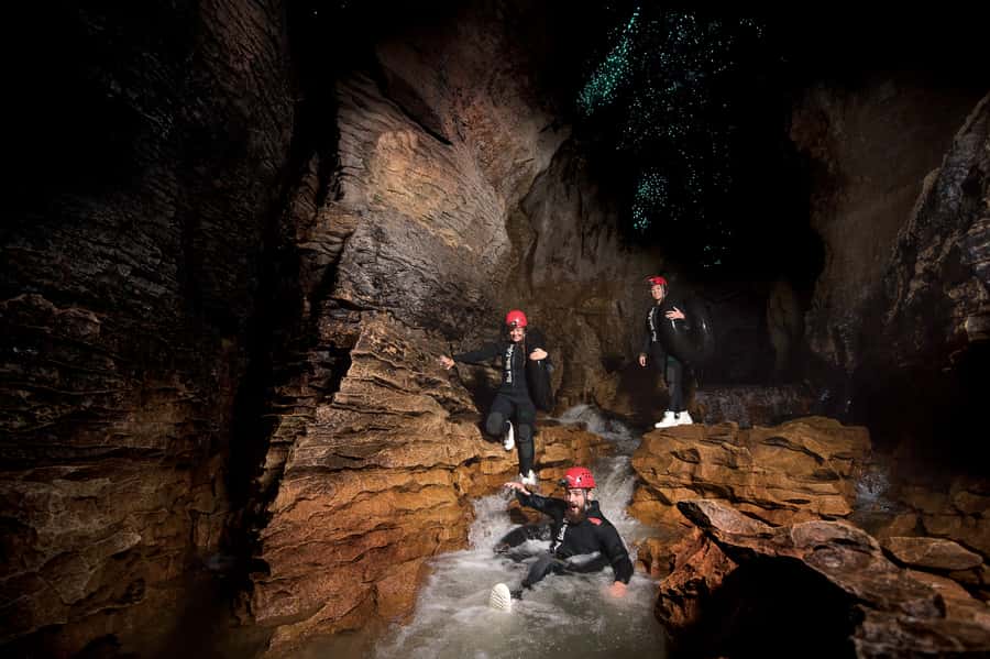 Waitomo Caves Black Abyss Ultimate Caving Experience - The glowworm gallery by flying fox